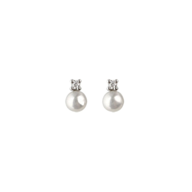 Sterling Silver Pearl & CZ Mini Stud Earrings