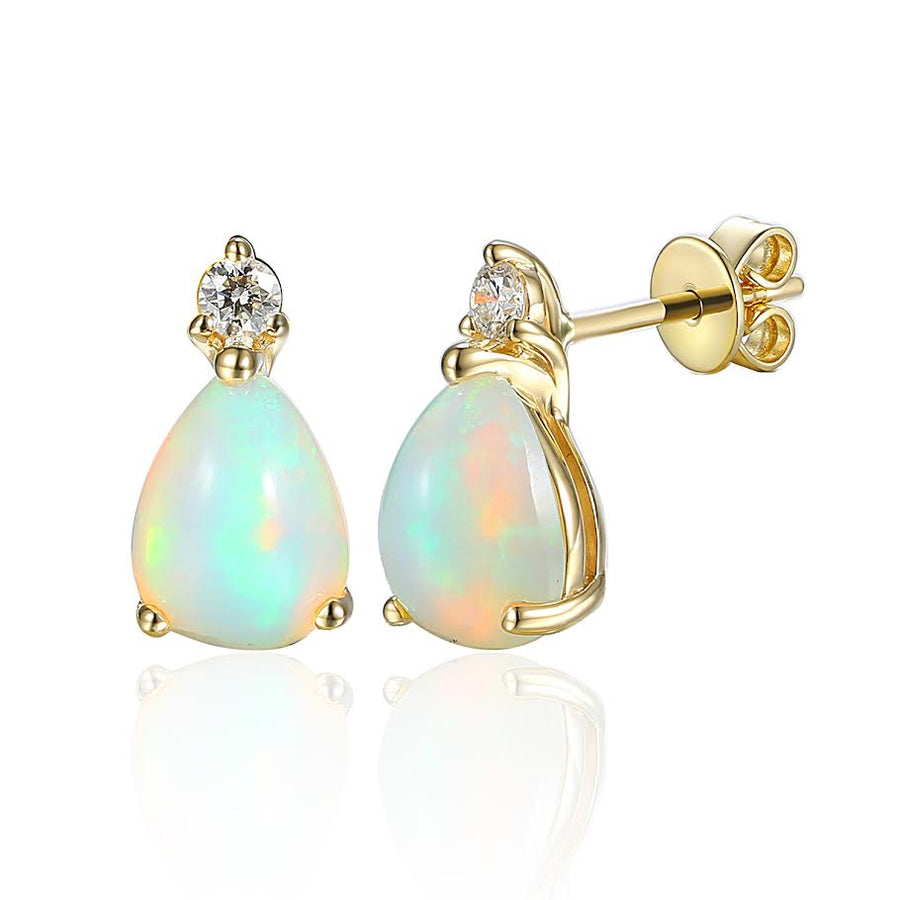 9ct Yellow Gold Teardrop Opal & Diamond Stud Earrings