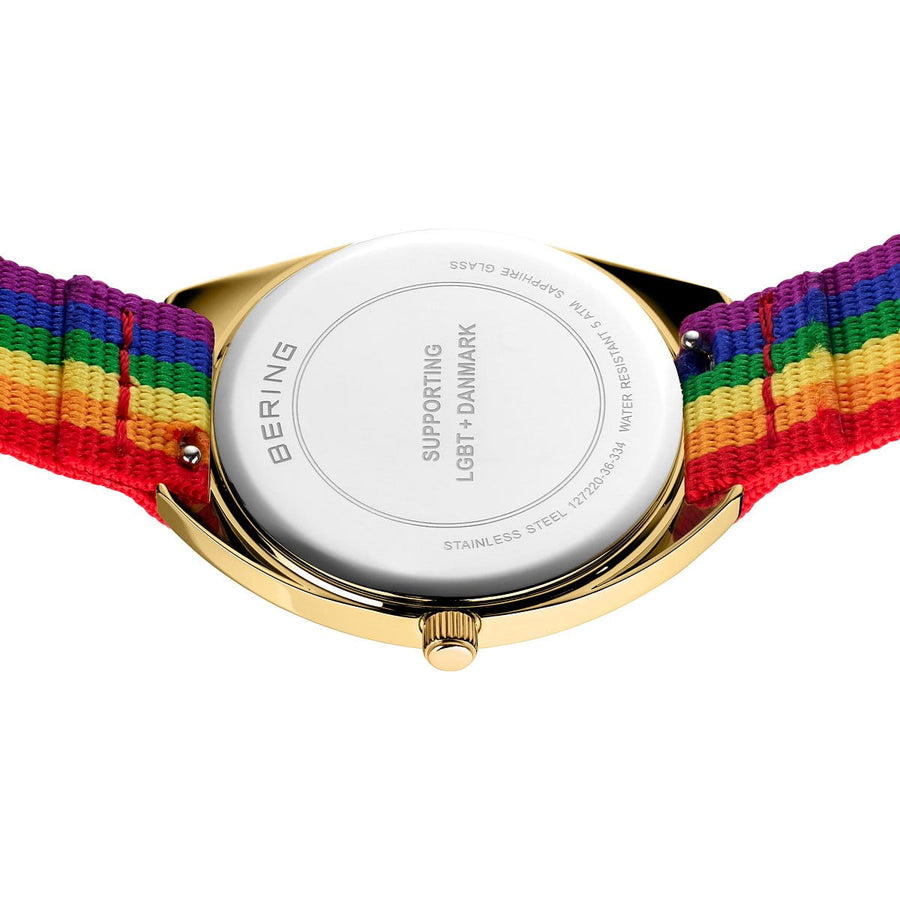 Bering FREEDOM Gold Plated Stainless Steel Mesh & Multi Colour Strap Watch