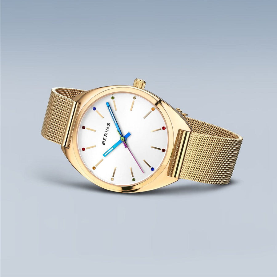 Bering FREEDOM Gold Plated Stainless Steel Mesh & Multi Colour Strap Watch