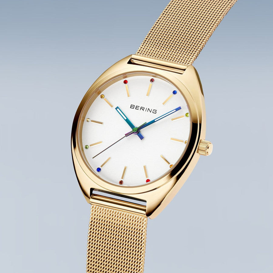 Bering FREEDOM Gold Plated Stainless Steel Mesh & Multi Colour Strap Watch