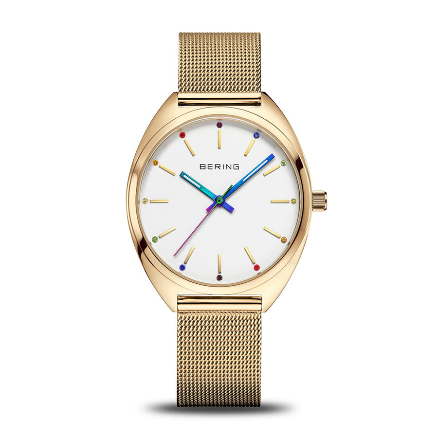 Bering FREEDOM Gold Plated Stainless Steel Mesh & Multi Colour Strap Watch