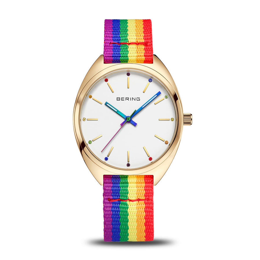 Bering FREEDOM Gold Plated Stainless Steel Mesh & Multi Colour Strap Watch