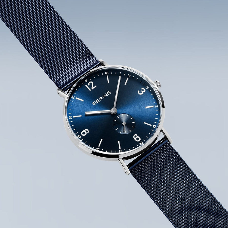 Bering Classic Stainless Steel Gents Blue Watch