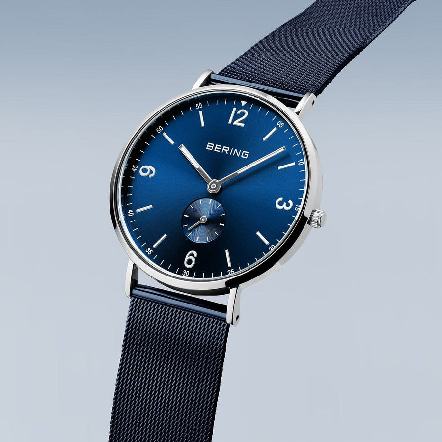 Bering Classic Stainless Steel Gents Blue Watch