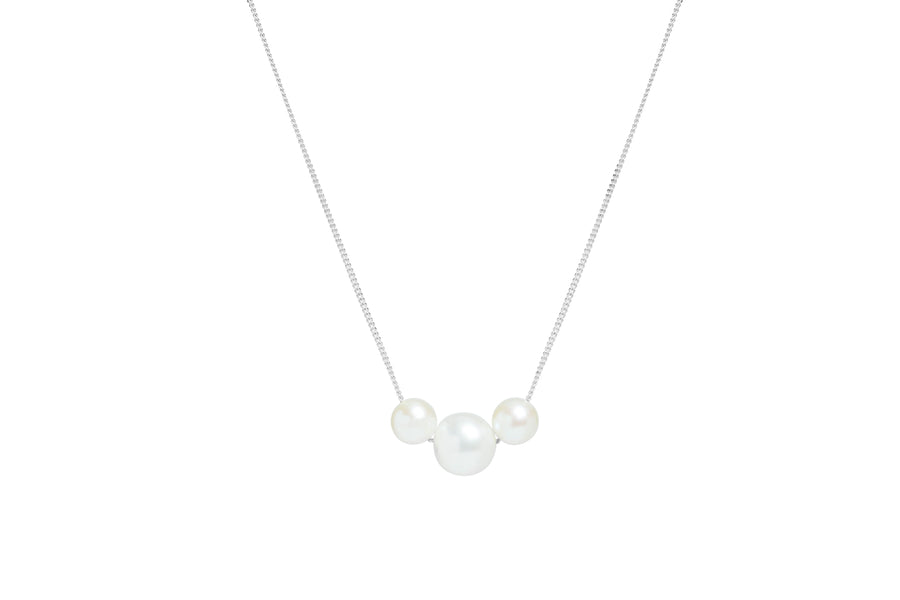 Sterling Silver Slider Pearl Trio Necklace 18"