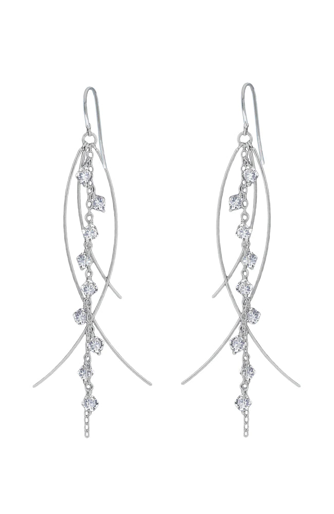 Nina Breddal Sterling Silver Crystal Long Drop Earrings