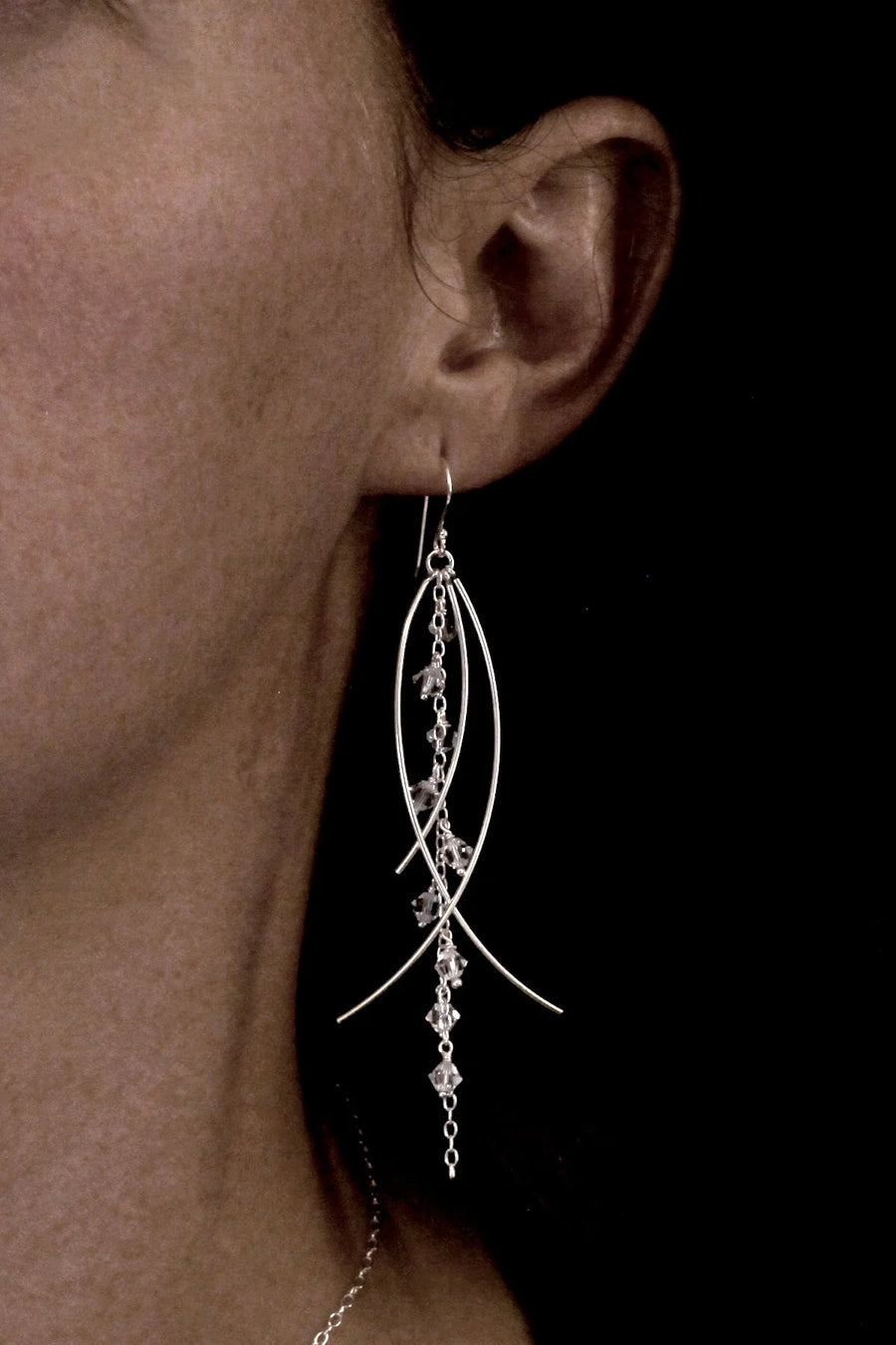 Nina Breddal Sterling Silver Crystal Long Drop Earrings