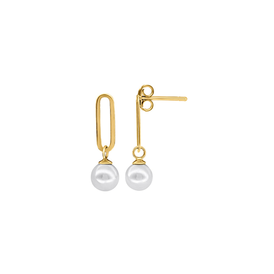 Gold Plated Oval Link 6mm Pearl Drop Earrings