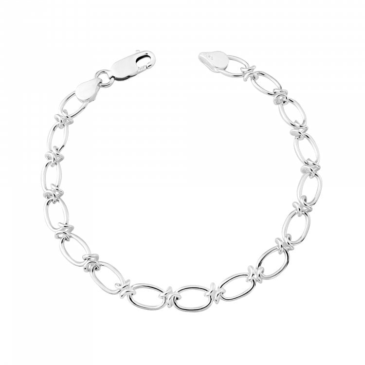 Sterling Silver Fancy Open Oval Link Bracelet