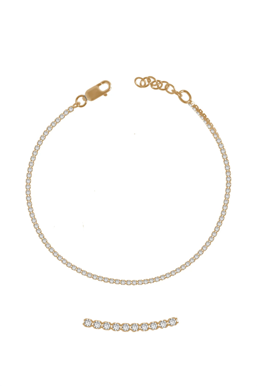 Gold Plate Sterling Silver CZ Set Tennis Style Bracelet