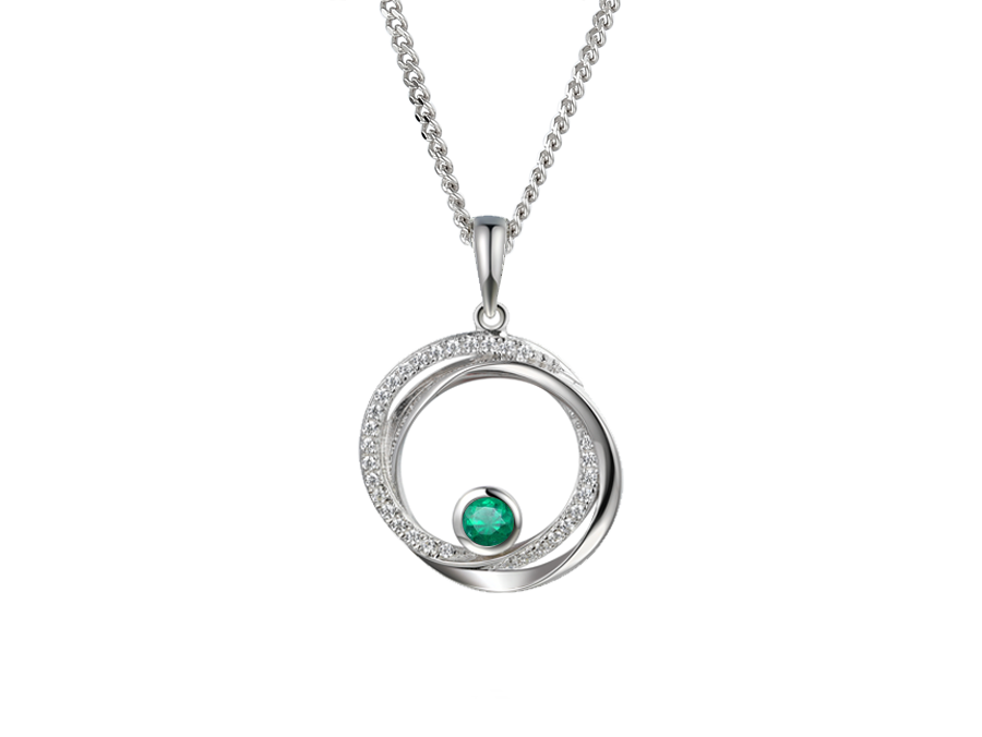 Amore Argento Sterling Silver Emerald & CZ Circle Necklace