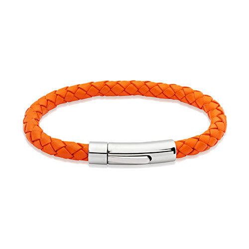 Unique Burnt Orange Woven Leather Bracelet