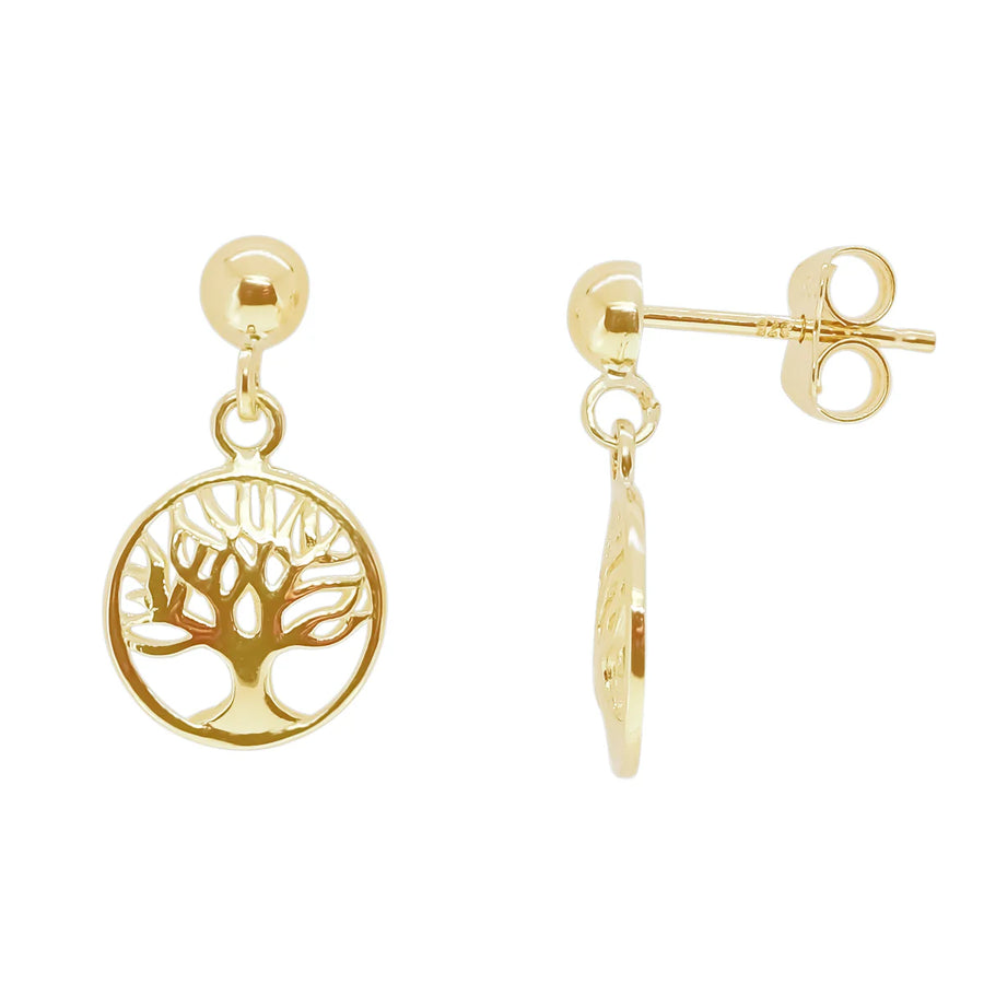 9ct Yellow Gold Small Tree of Life Cut-Out Drop Earrings