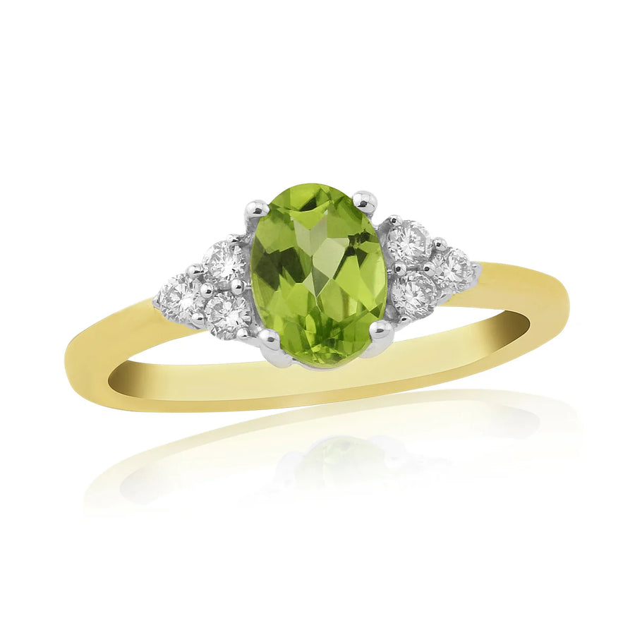 9ct Yellow Gold Peridot & Diamond Seven Stone Ring