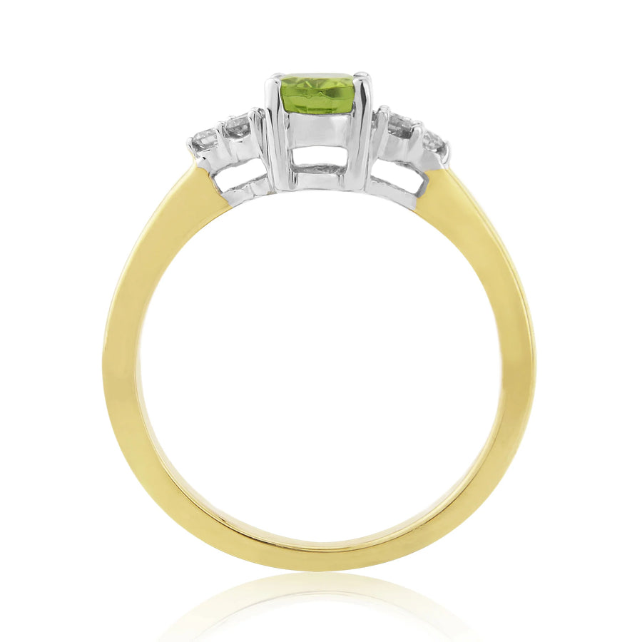 9ct Yellow Gold Peridot & Diamond Seven Stone Ring