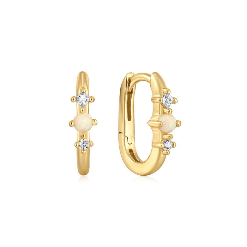 Ania Haie Gold Plate Kyoto Opal Oval Huggie Hoop Earrings