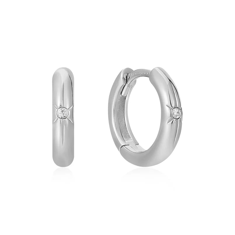 Ania Haie Sterling Silver CZ Star Huggie Hoop Earrings