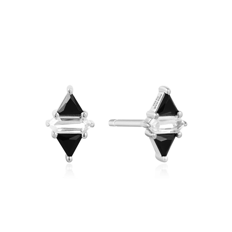 Ania Haie Sterling Silver Triangle Black/White Cubic Zirconia Studs