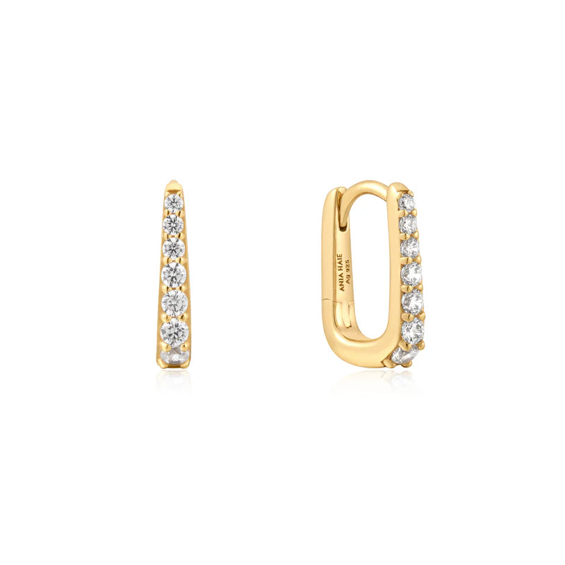 Ania Haie Gold Plated Silver Oval Pavé Huggie Earrings