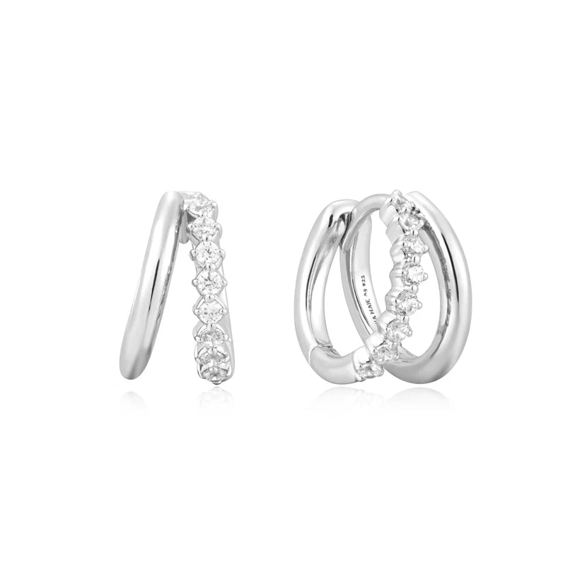 Ania Haie Sterling Silver CZ & Plain Double Huggies