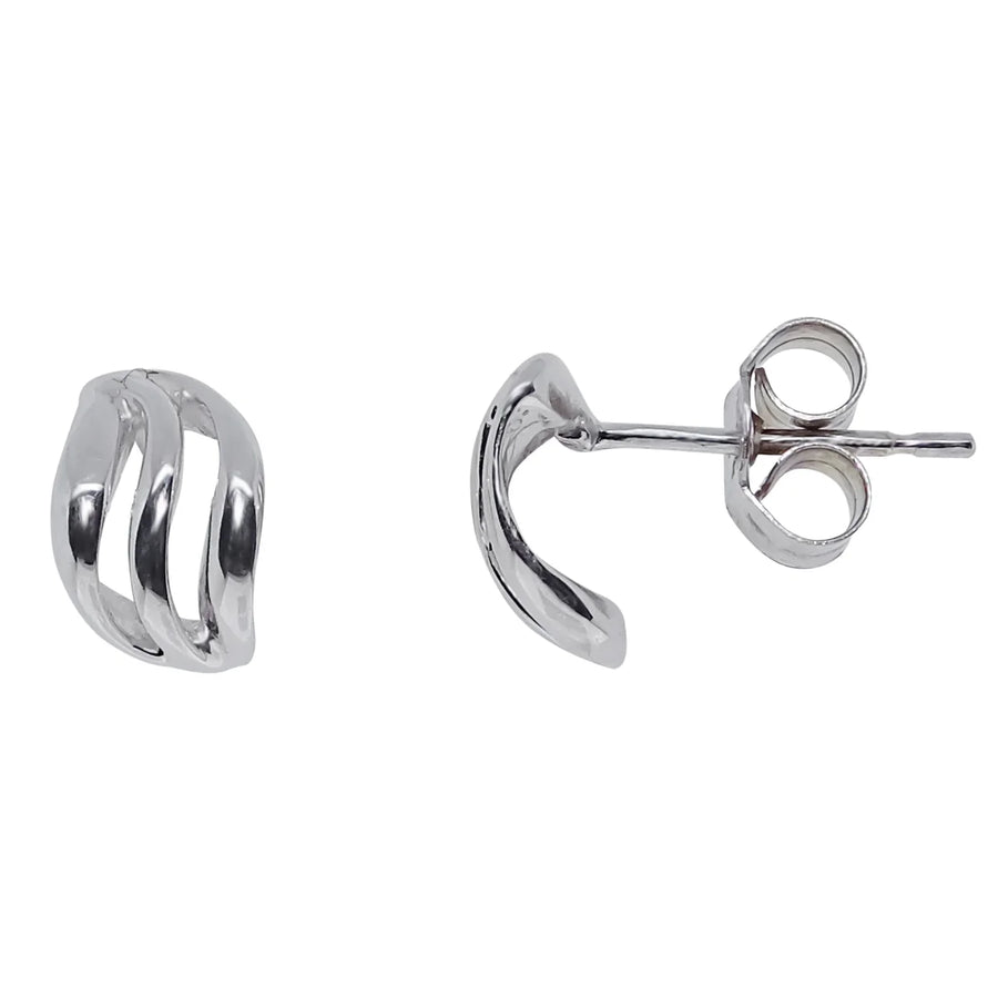 9ct White Gold 3 Bar Wave Stud Earrings