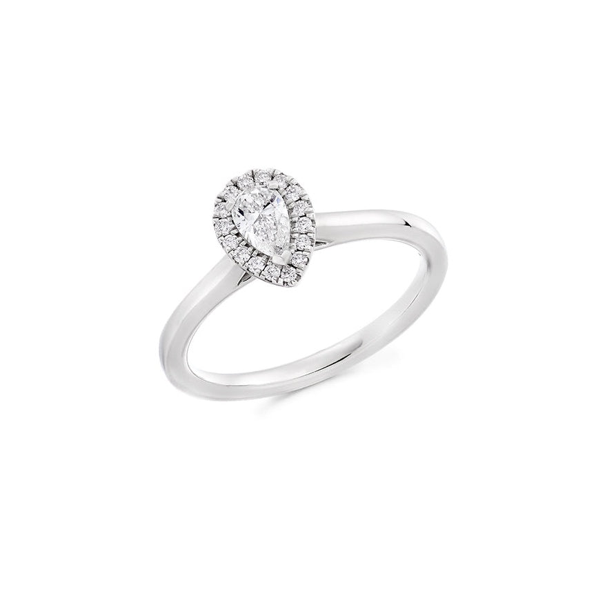 Platinum 0.30ct F SI1 Pear Cut Diamond Halo Cluster Ring