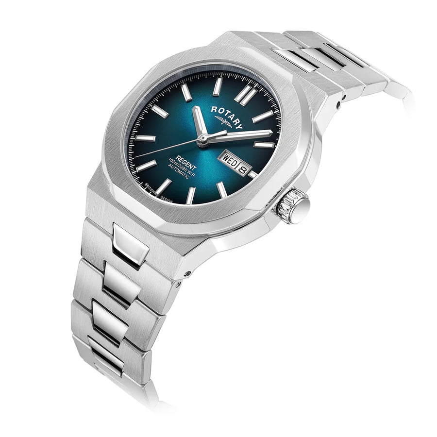 Rotary Gents Steel Teal Dial 100m Sport Automatic Watch