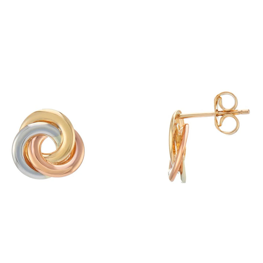 9ct Yellow Gold 10mm Tri-Colour Knot Stud Earrings