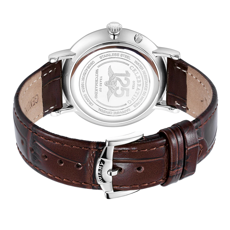 Rotary Gents Steel Moonphase Dress Brown Leather Watch