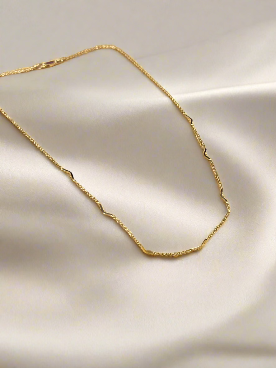 9ct Yellow Gold Trace Chain & Bar Link Necklace 18"