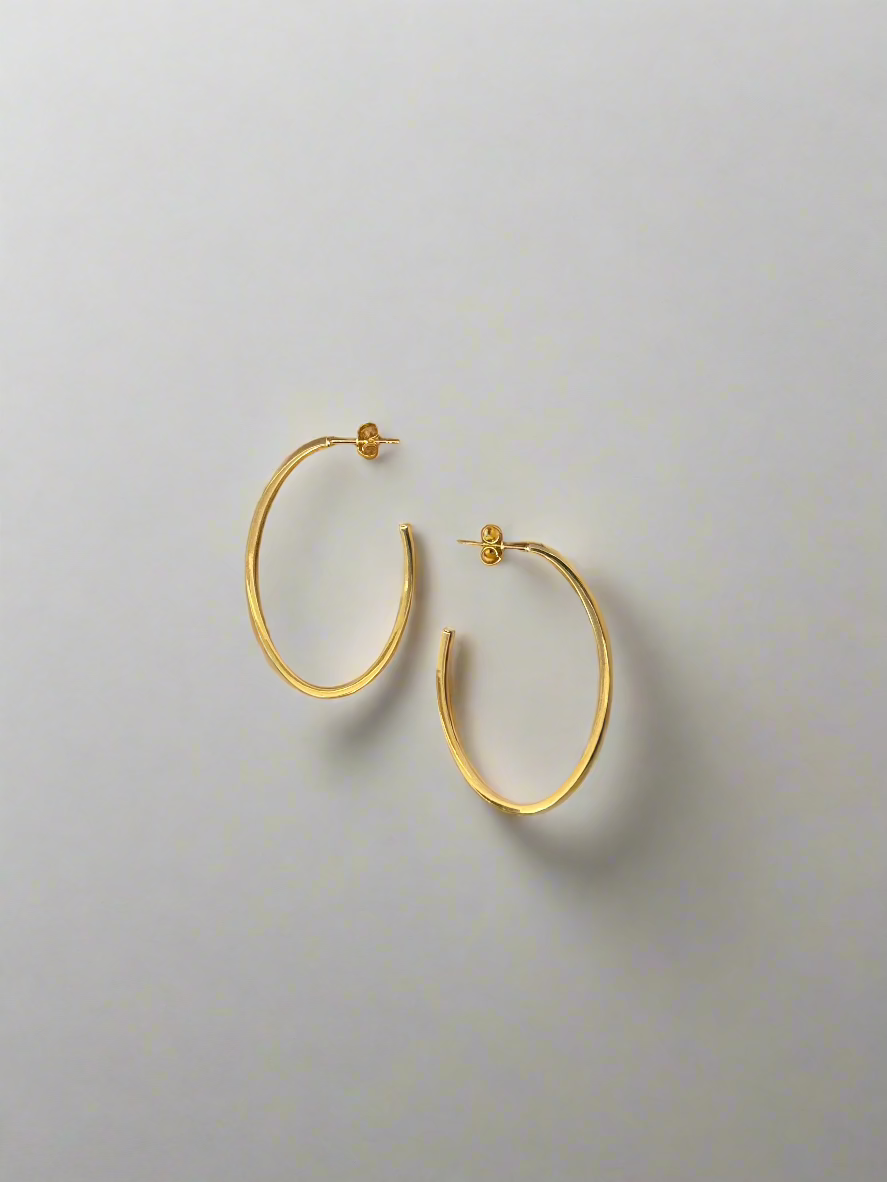 9ct Yellow Gold Large Square Profile Oval 3/4 Hoop Earrings