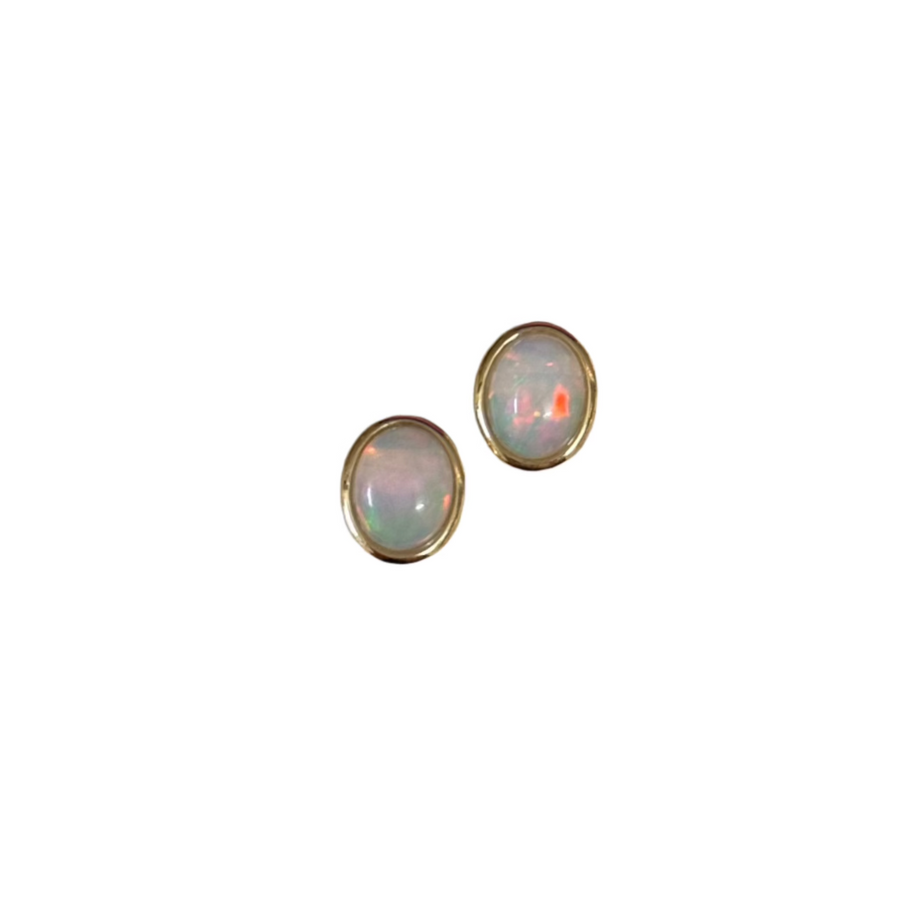 9ct Yellow Gold 7x9mm Ethiopian Opal Stud Earrings