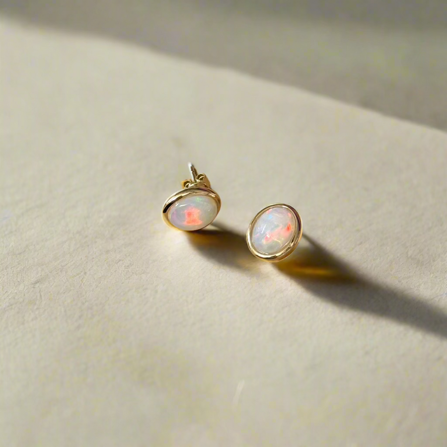 9ct Yellow Gold 7x9mm Ethiopian Opal Stud Earrings