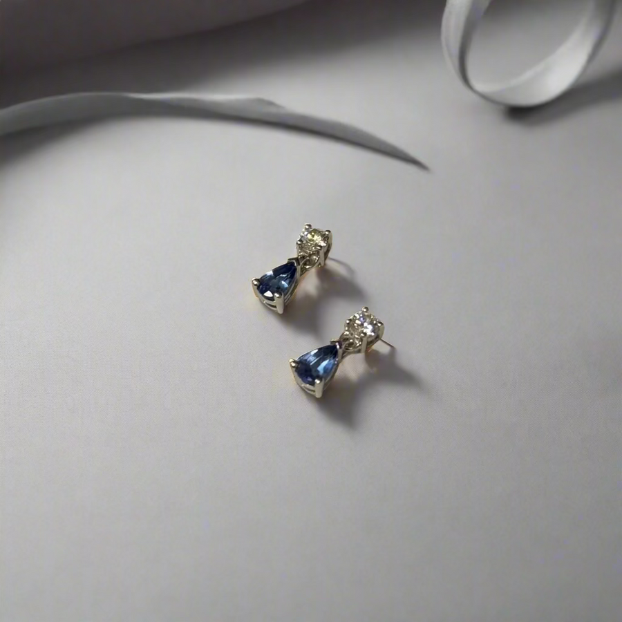 9ct White Gold 0.17ct Diamond & Tanzanite Drop Earrings