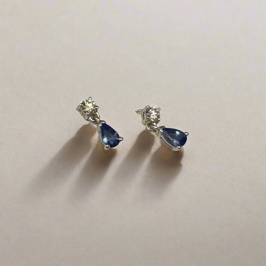 9ct White Gold 0.17ct Diamond & Tanzanite Drop Earrings