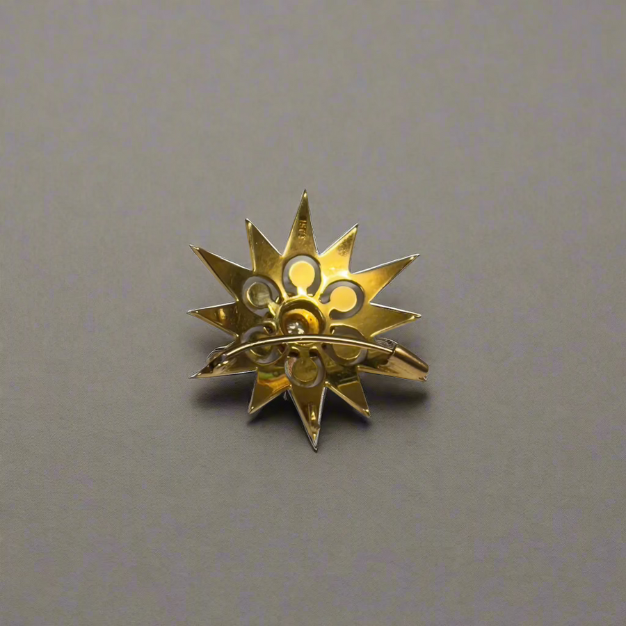 Previously Owned 15ct Yellow Gold Pearl & Diamond Set Star Brooch