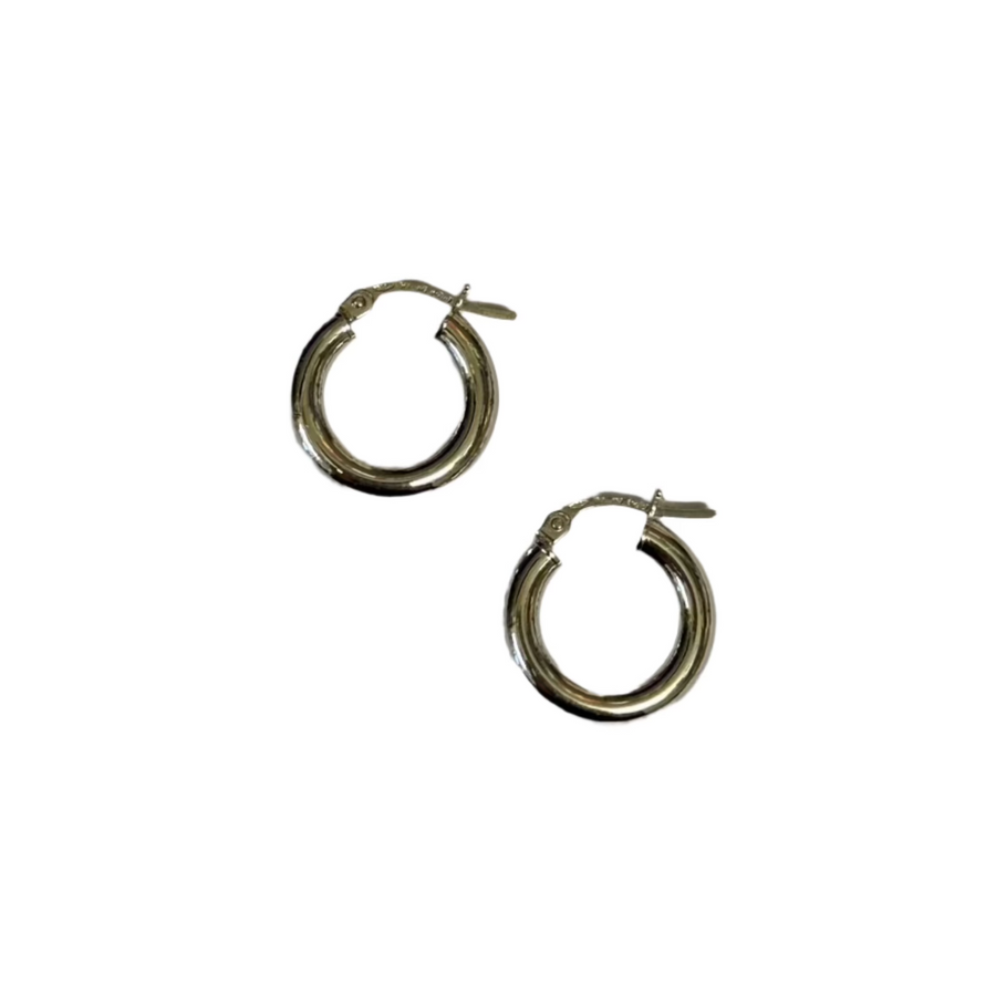 9ct White Gold Plain 10mm Hoop Earrings