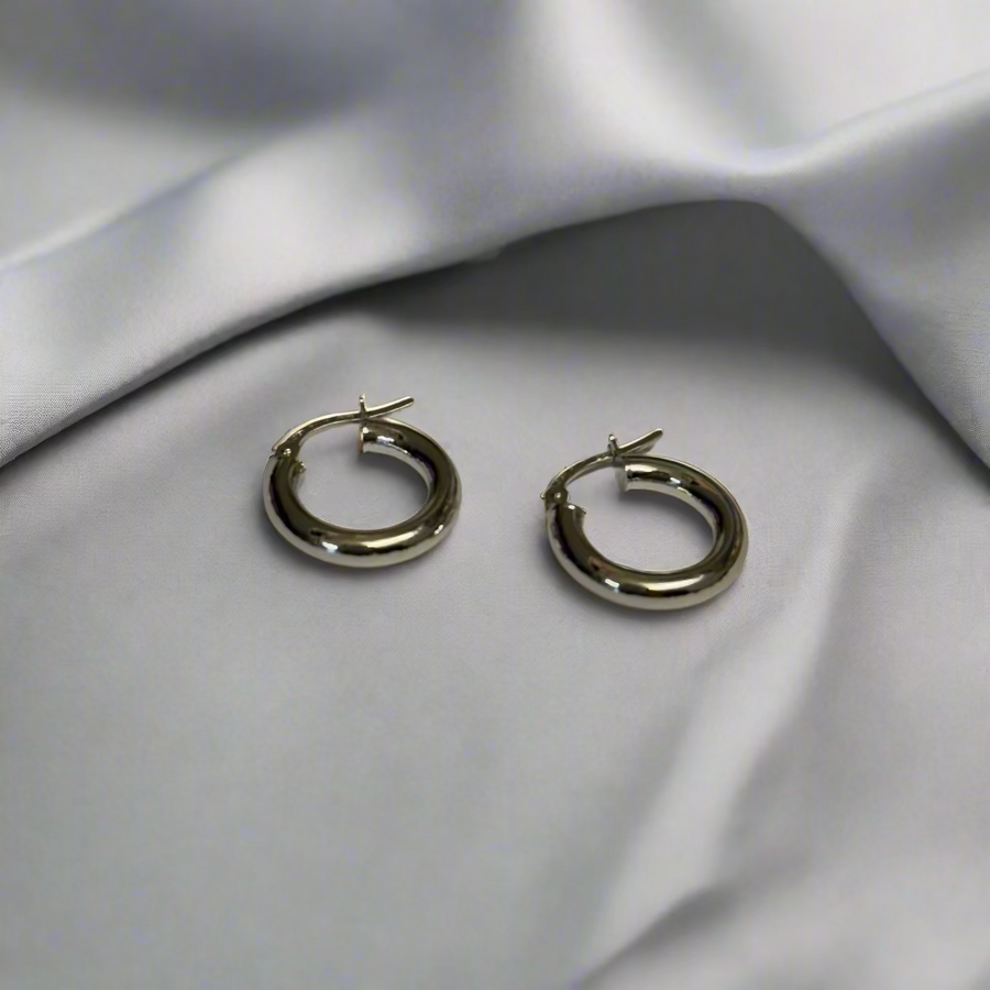 9ct White Gold Plain 10mm Hoop Earrings