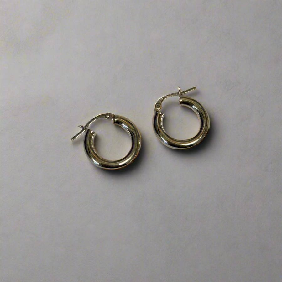 9ct White Gold Plain 10mm Hoop Earrings