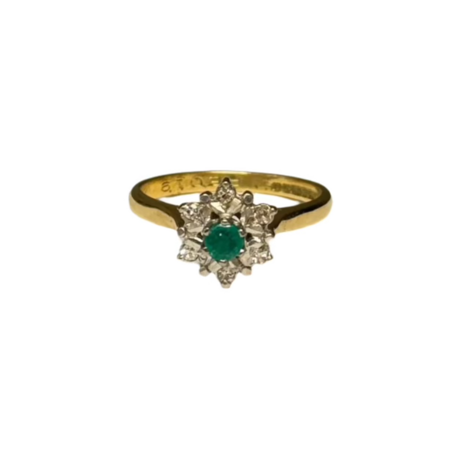 Previously Owned 18ct Yellow Gold Emerald & Diamond Cluster Ring