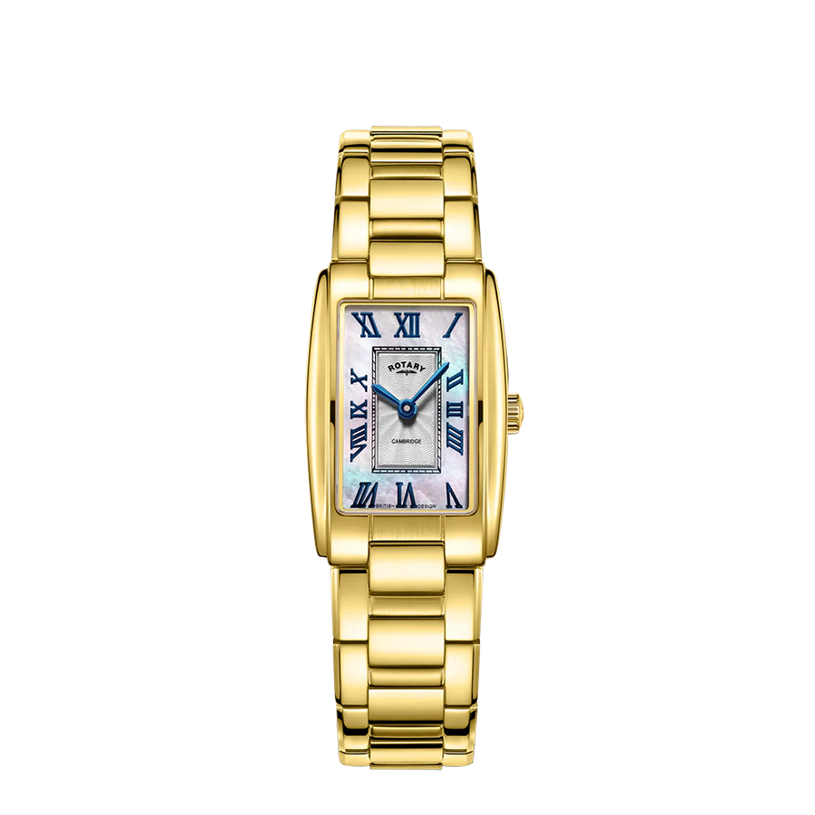 Rotary Ladies Rectangular Gold Plated Mop Dial & Bracelet Watch