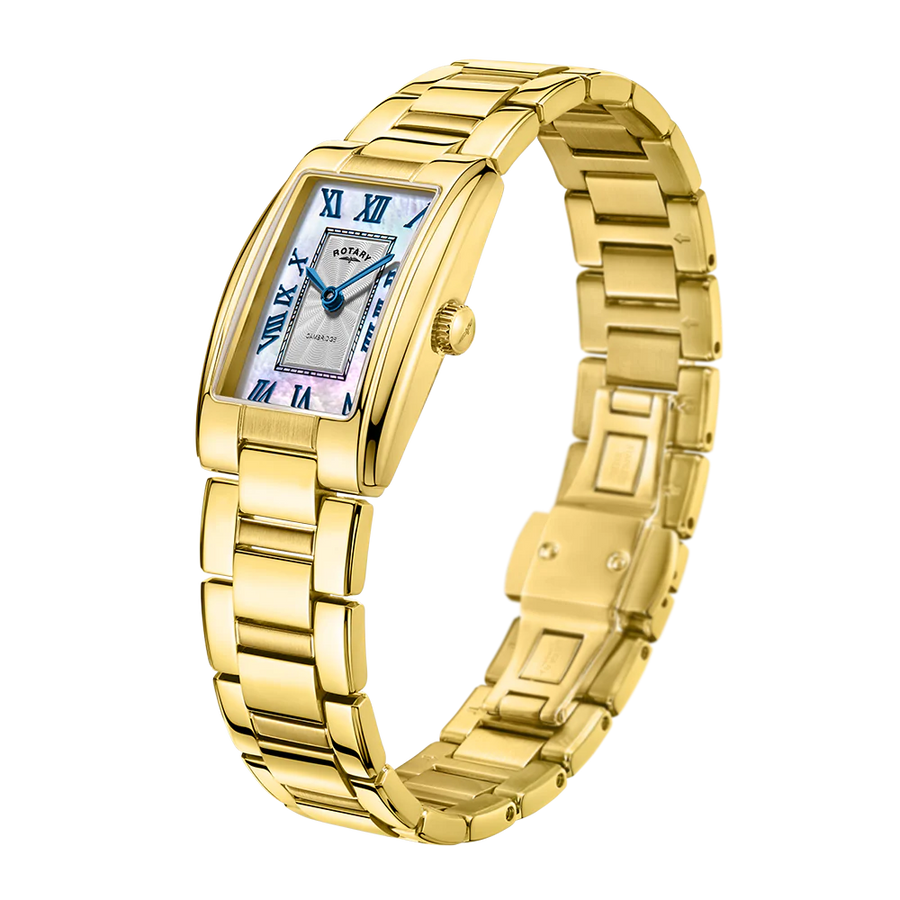 Rotary Ladies Rectangular Gold Plated Mop Dial & Bracelet Watch