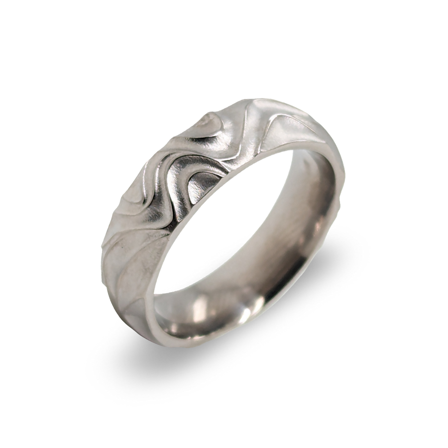 Titanium 6mm Tidal Wave Carved Ring