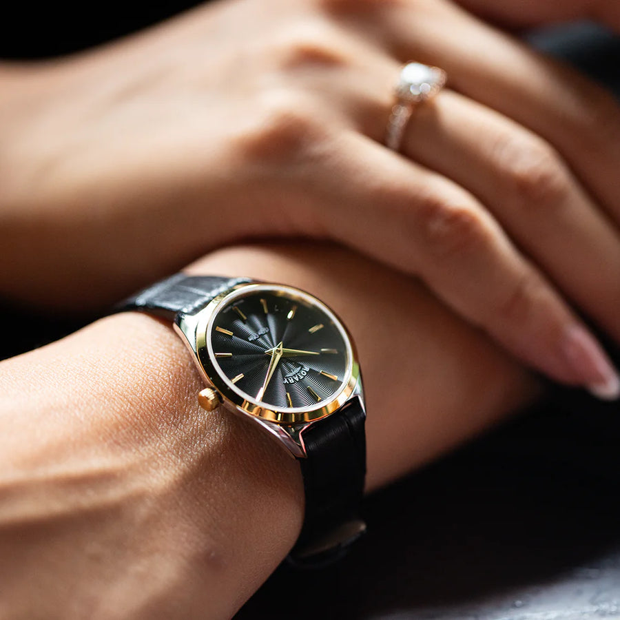 Rotary Ladies Two-Tone Navy Blue Ultra Slim Leather Strap Watch