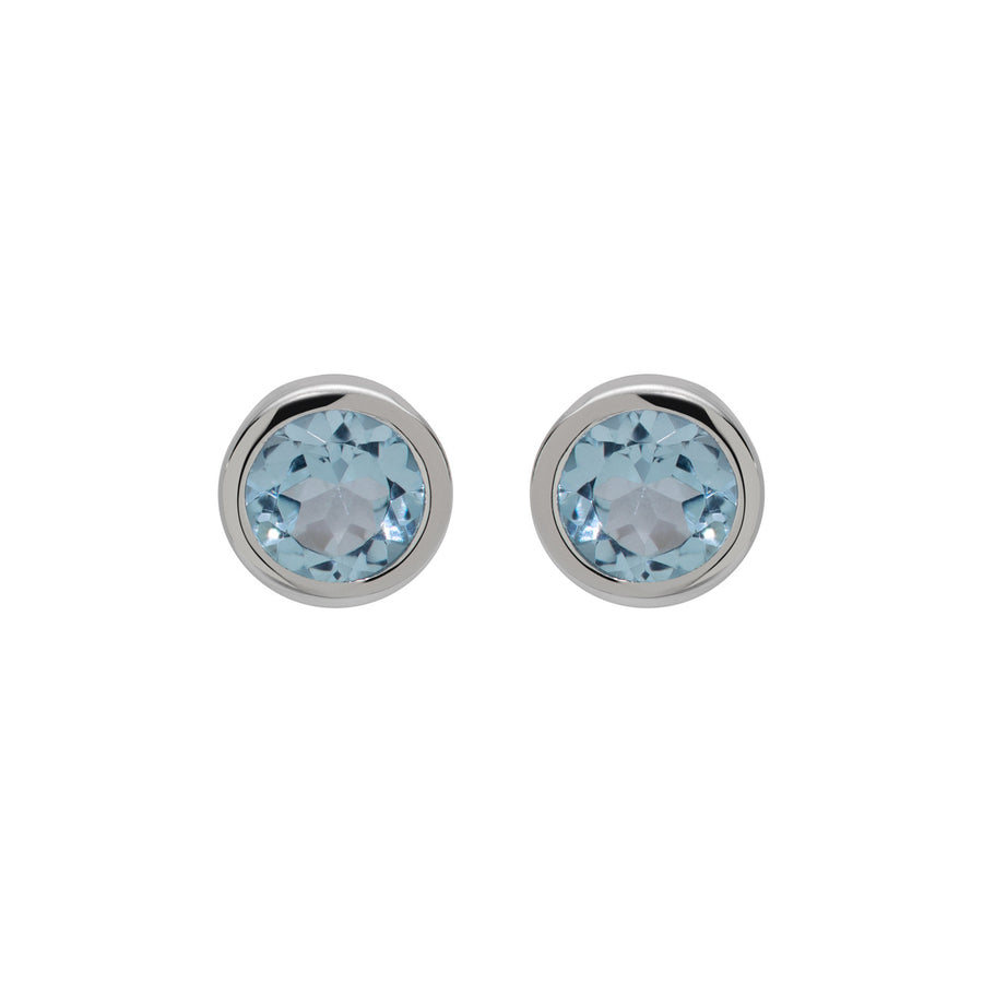 Unique Ladies Silver Round Blue Topaz Stud Earrings