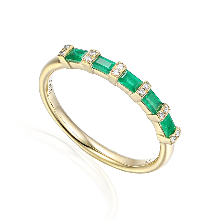 9ct Yellow Gold Emerald & Diamond Half Eternity Ring