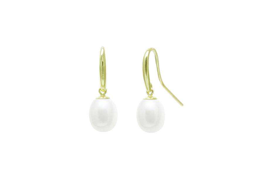 9ct Yellow Gold White 7.5-8mm Teardrop Freshwater Pearl Drop Earrings