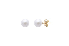 9ct Yellow Gold White Akoya Cultured Pearl Stud Earrings