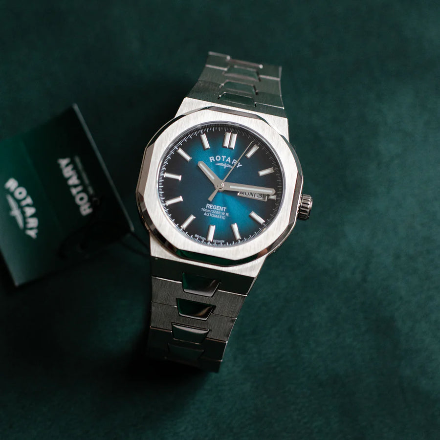 Rotary Gents Steel Teal Dial 100m Sport Automatic Watch